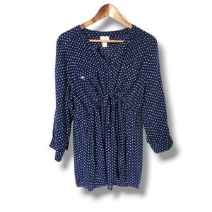 Motherhood Navy Polka Dot Rolled Sleeve Empire Waist Maternity Top | XL